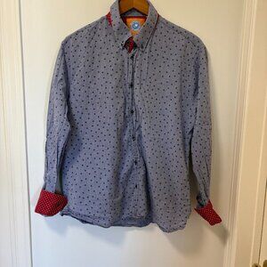 A Fish Named Fred Men’s Button Down Flip Cuff Shirt Blue Stars Size XL Cotton